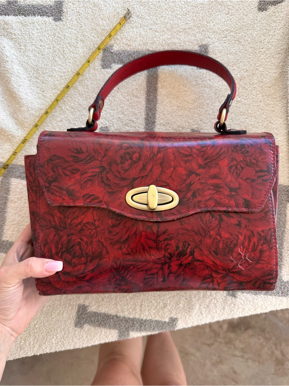 Red Floral Leather Top-Handle Bag Patricia Nash rose bag 🌹